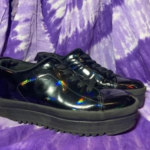 Black Iridescent Platform Sneakers